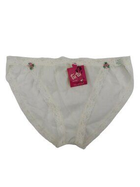 VTG Tutu Bikini Women 7 Panty Solid White Pink Rosette Rose Lace Trim 1950s NEW